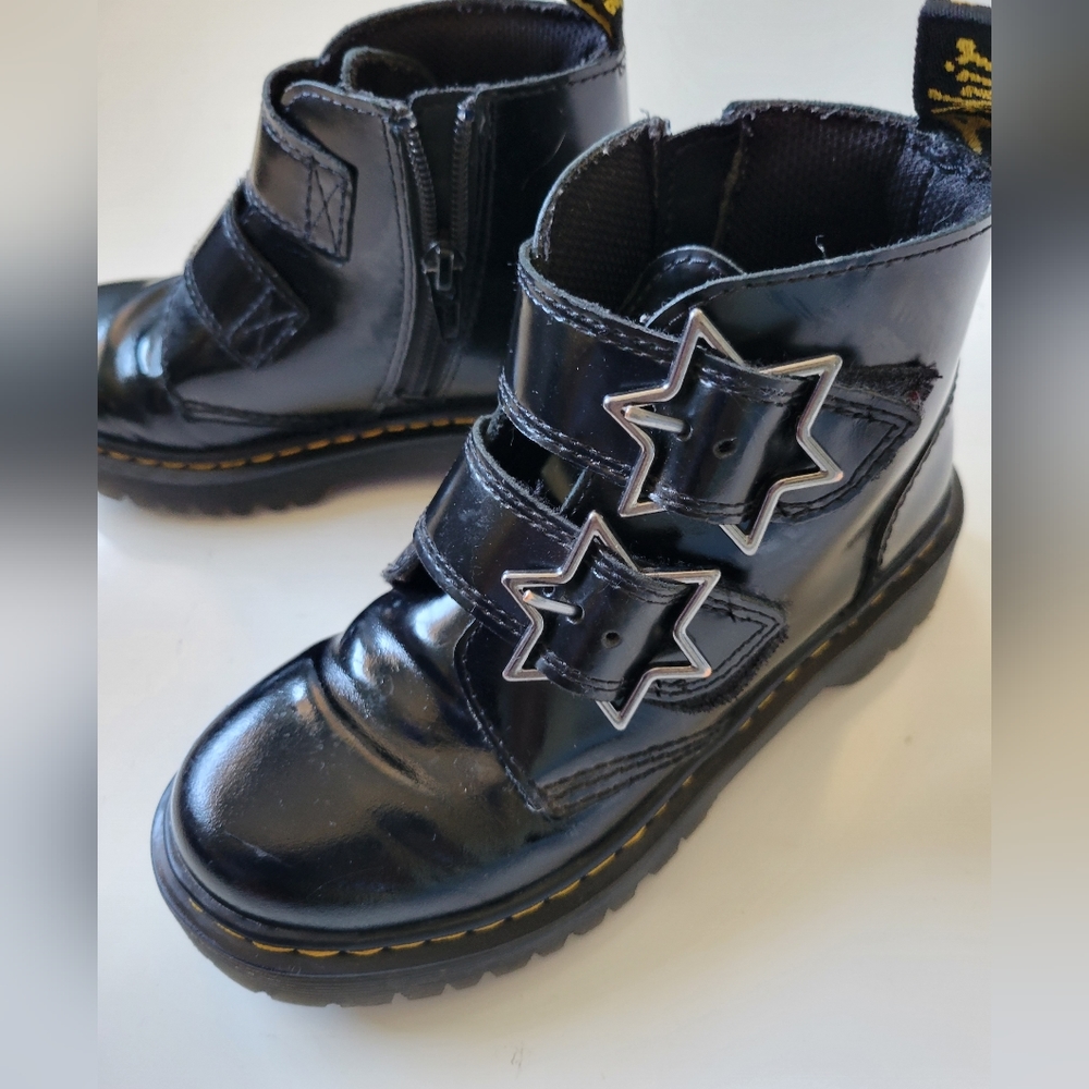 Dr. Martens Devon Bex Leather Girls Black Ankle Boots Size 1